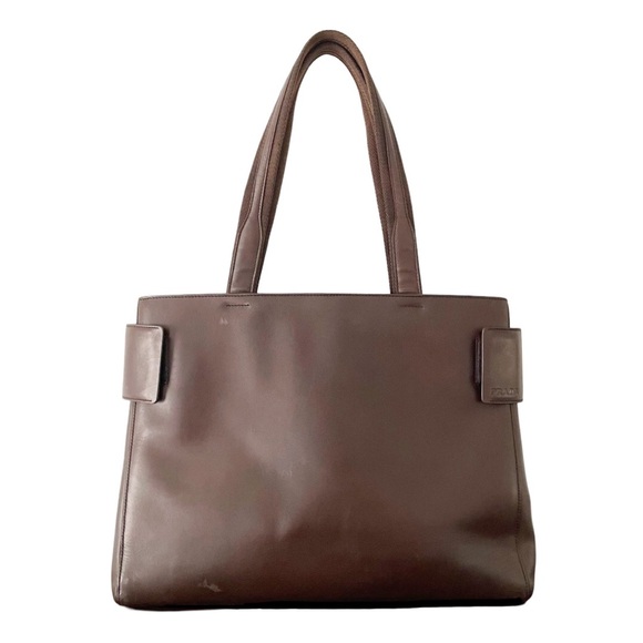 Prada brown calfskin leather vintage shoulder tote business bag minimal - Picture 1 of 12